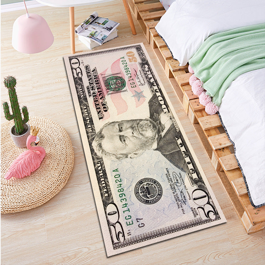 Rectangle Banknote Money Dollar Area Rug Non-Slip Carpet